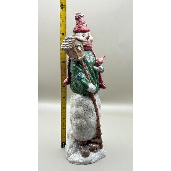 Vintage Snowman Christmas Figurine Birdhouse & Cardinal Bird Crackle Finish - Picture 5 of 9